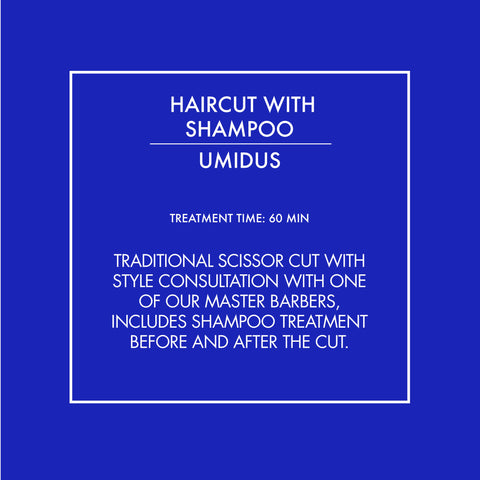 Traditional scissor cut with style consultation with one of our master barbers, includes shampoo treatment before and after the cut.