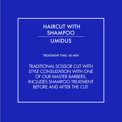 Traditional scissor cut with style consultation with one of our master barbers, includes shampoo treatment before and after the cut.