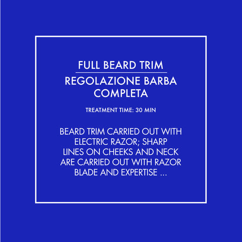 Beard trim carried out with a machine; sharp lines on cheeks and neck are carried out with razor blade and expertise.